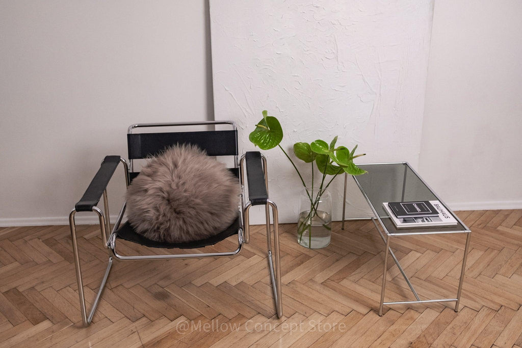 Round Natural Sheepskin Pillow - Greige