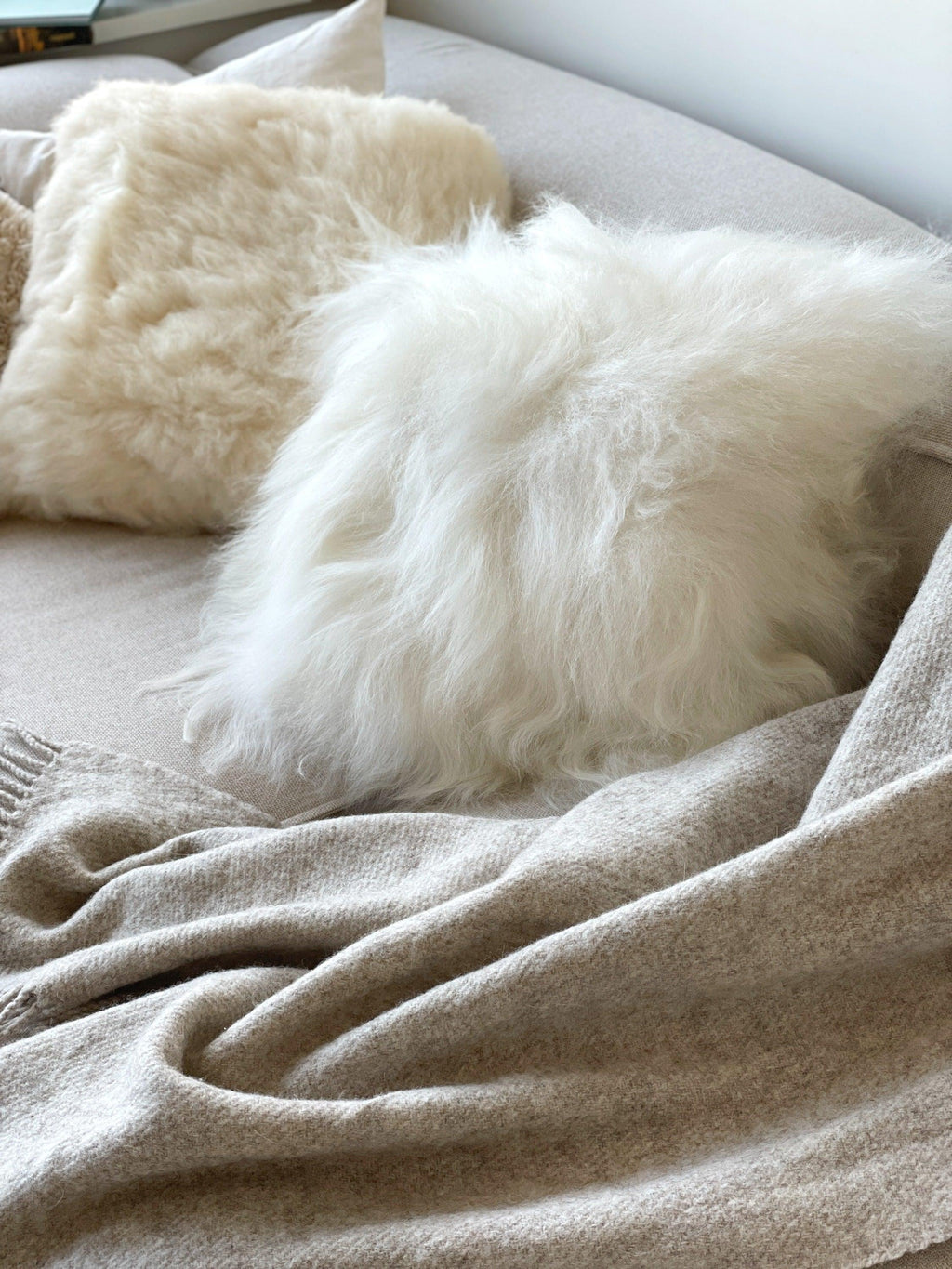 Square Natural Sheepskin Pillow - White